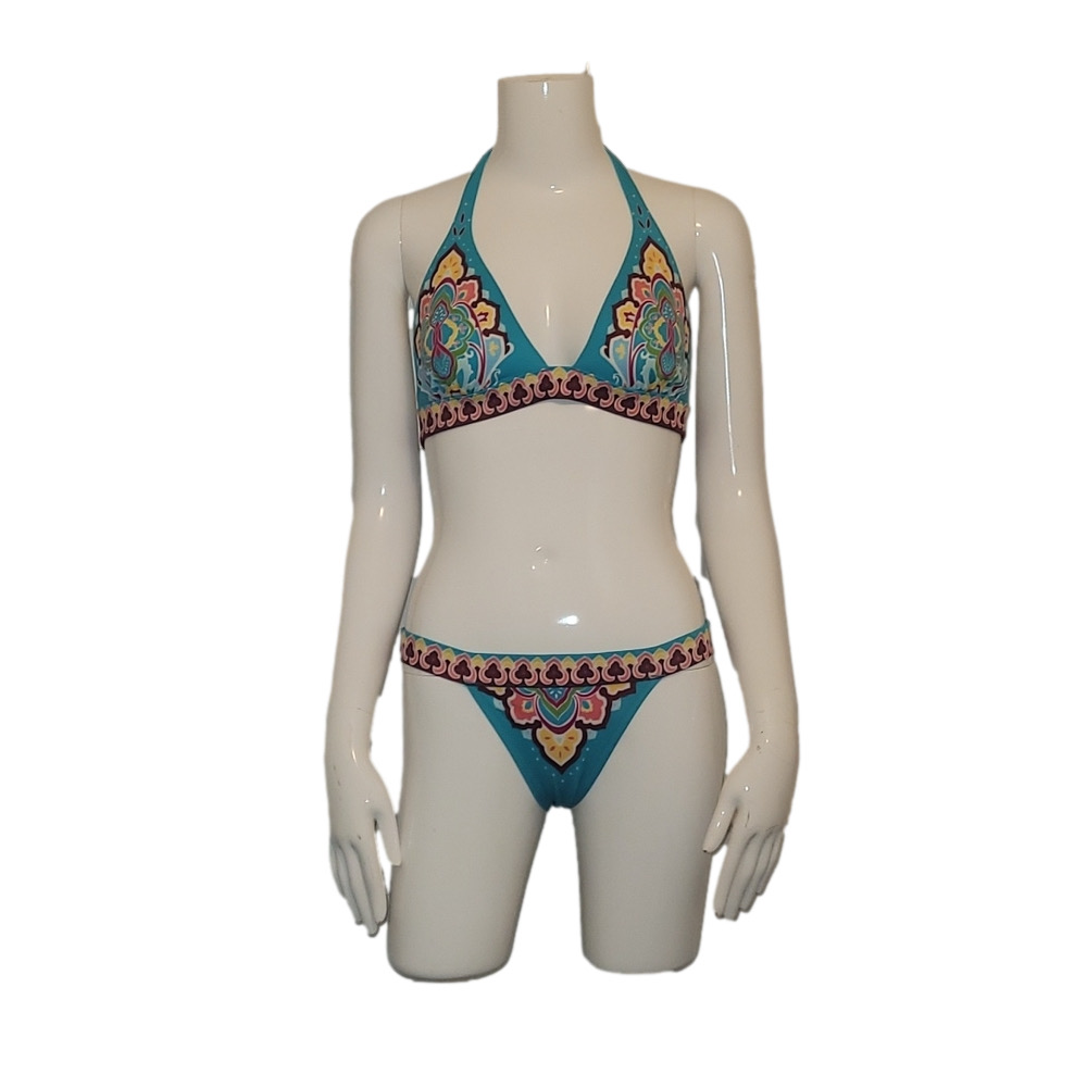 Victoria’s Secret Floral Turquoise Bikini Set Boho Tie Halter M/XS
